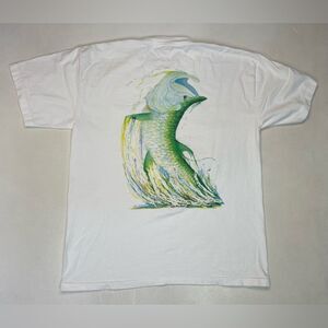 VINTAGE Ocean Blue Florida Fish Art Graphic Pocket T-shirt Men XL White 90s